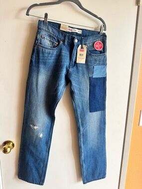 Levi's 511 Slim Straight Jeans in Medium Blue with Patchwork